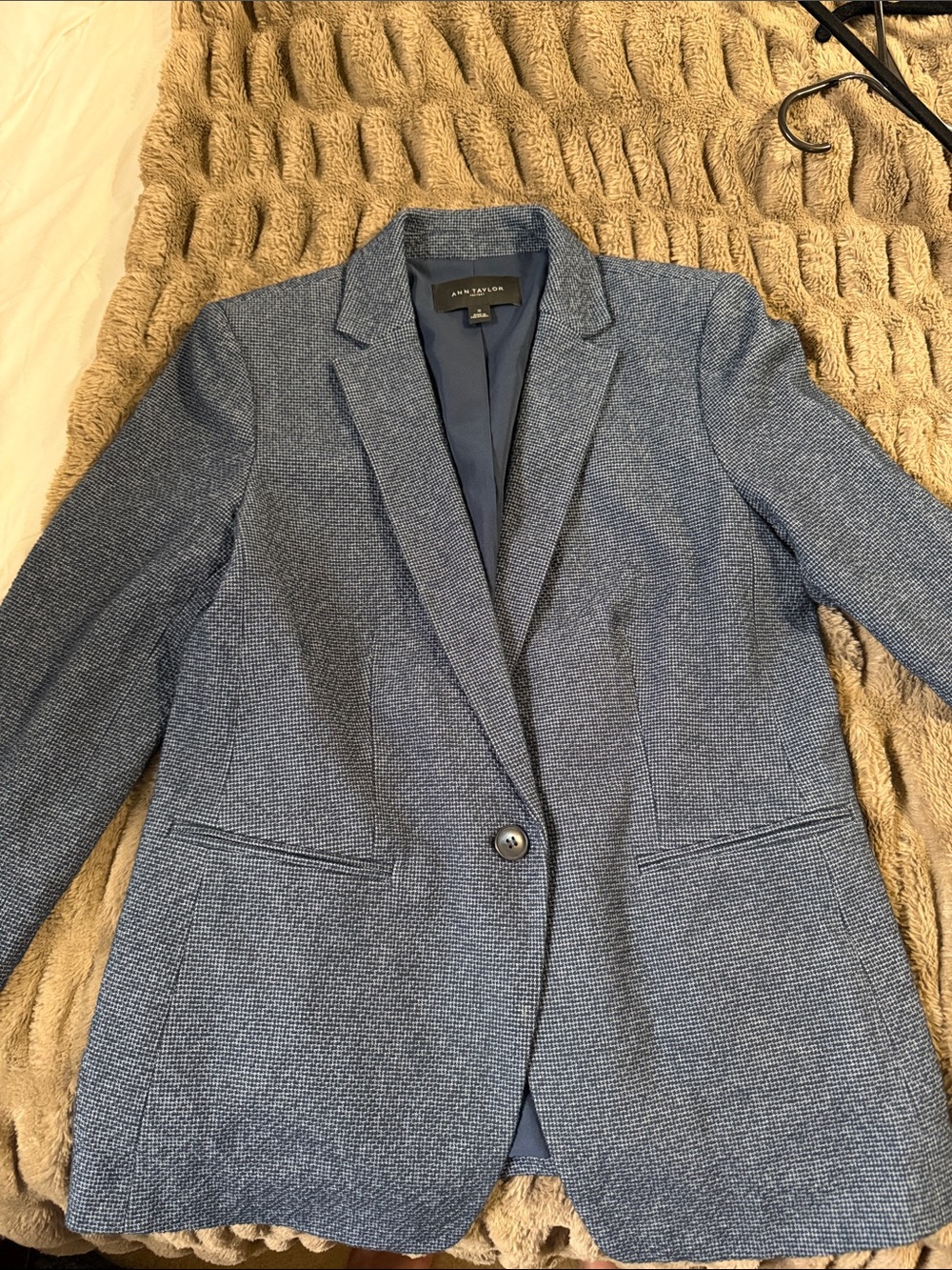 Ann Taylor Blue Herringbone Single-Button Blazer